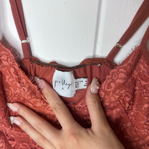 Princess Polly Lace Corset Bodysuit Burnt Orange Size 4 - Picture 2 of 6